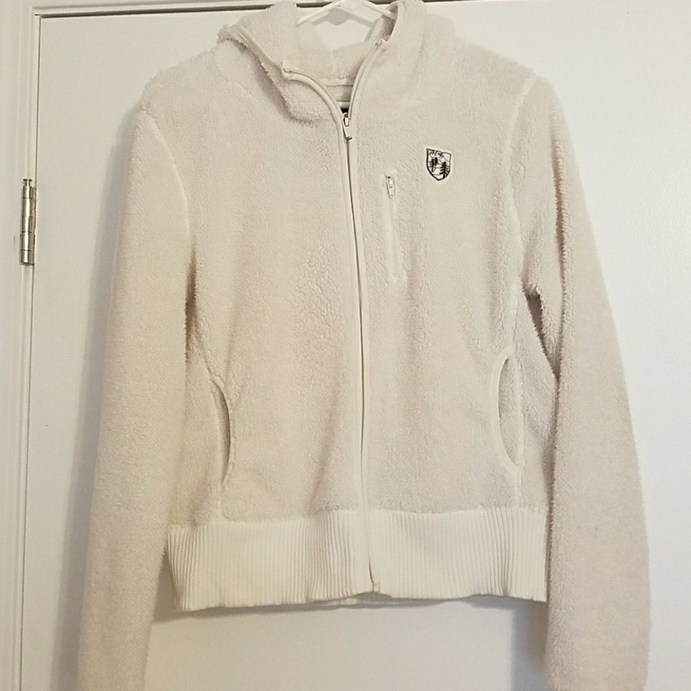 White fuzzy American Eagle zip up hoodie jacket